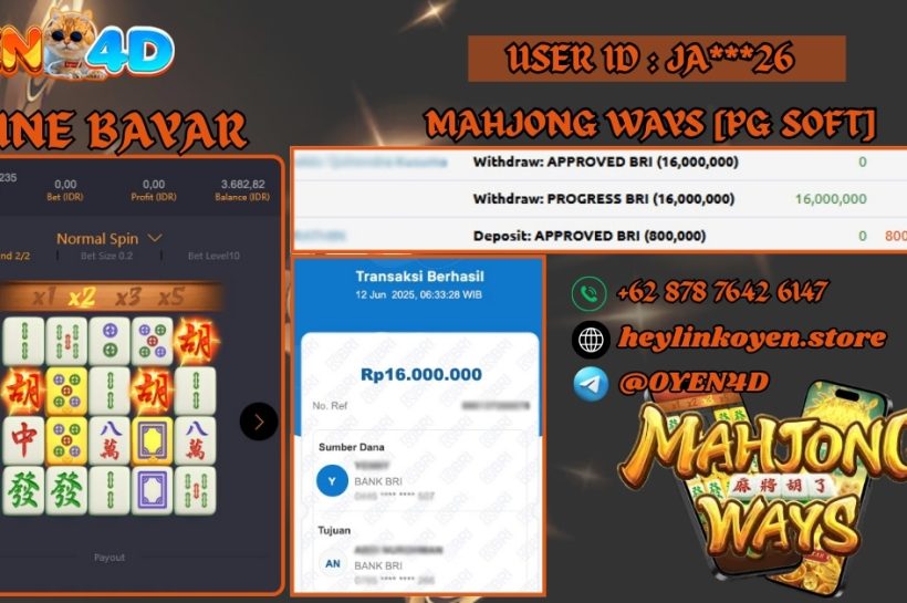 Selamat Kepada JA***26 Atas Kemenangan Di Mahjong Ways PG Soft IDR 16.000.000 OYEN4D-BUKTI-JP-PEMAIN-MAHJONG-WAYS-PG-SOFT