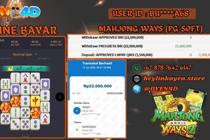 Selamat Kepada BU****A68 Atas Kemenangan Di Mahjong Ways 2 PG Soft IDR 22.000.000 OYEN4D-BUKTI-JP-PEMAIN-MAHJONG-WAYS-2-PG-SOFT