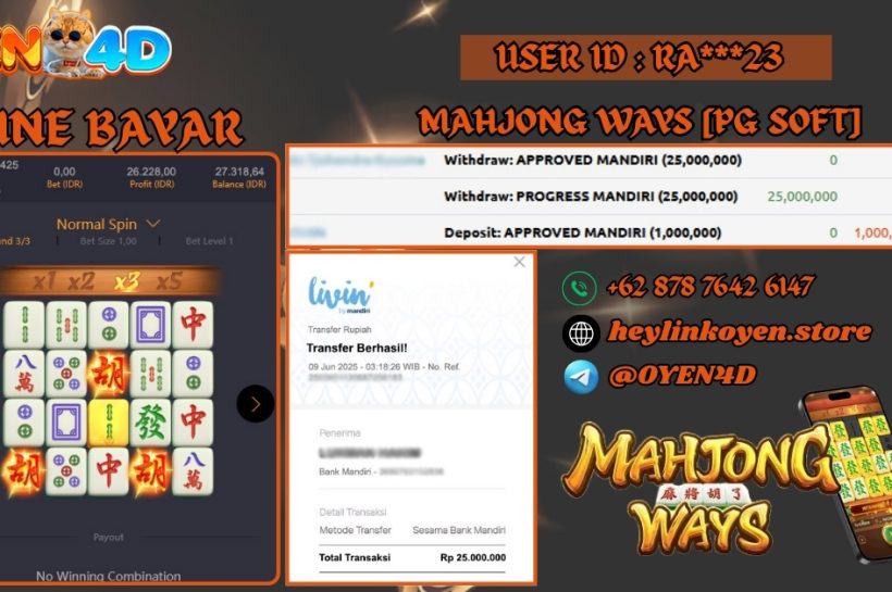 Selamat Kepada RA***23 Atas Kemenangan Di Mahjong Ways PG Soft IDR 25.000.000 OYEN4D-BUKTI-JP-PEMAIN-MAHJONG-WAYS-PG-SOFT