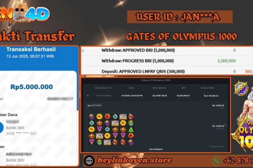 Selamat Kepada JAN***A Atas Kemenangan Di Gates Of Olympus 1000 Pragmatic Play IDR 5.000.000 OYEN4D-BUKTI-JP-PEMAIN-GATES-OF-OLYMPUS-1000-PRAGMATIC-PLAY