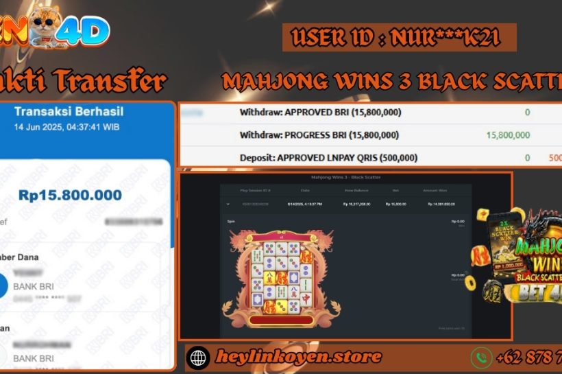 Selamat Kepada NUR***K21 Atas Kemenangan Di Mahjong Wins 3 Black Scatter Pragmatic Play IDR 15.800.000 OYEN4D-BUKTI-JP-PEMAIN-MAHJONG-WINS-3-BLACK-SCATTER-PRAGMATIC-PLAY