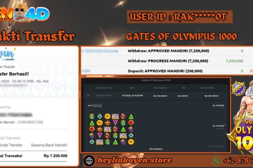 Selamat Kepada RAK*****OT Atas Kemenangan Di Gates Of Olympus 1000 Pragmatic Play IDR 7.200.000 OYEN4D-BUKTI-JP-PEMAIN-GATES-OF-OLYMPUS-1000-PRAGMATIC-PLAY