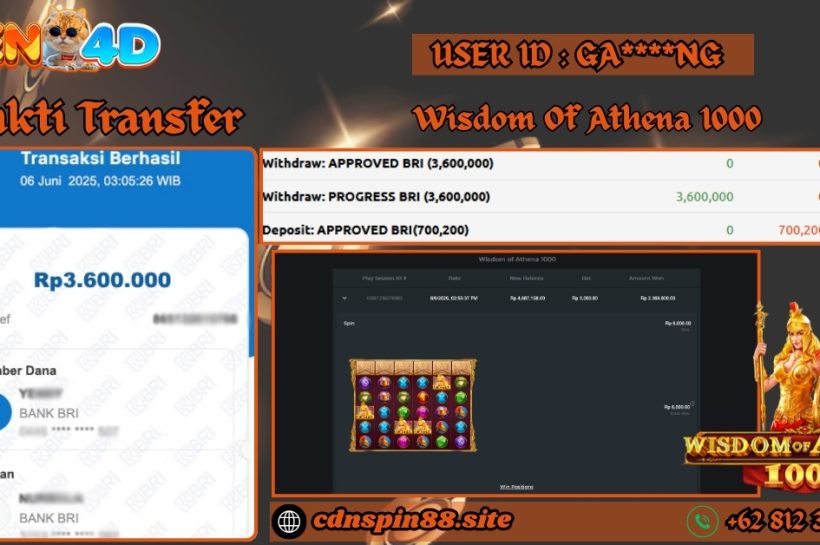 Selamat Kepada GA****NG Atas Kemenangan Di Wisdom Of Athena 1000 Pragmatic Play IDR 3.600.000 OYEN4D-BUKTI-JP-PEMAIN-WISDOM-OF-ATHENA-1000-PRAGMATIC-PLAY