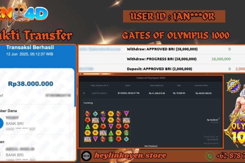 Selamat Kepada IAN***OR Atas Kemenangan Di Gates Of Olympus 1000 Pragmatic Play IDR 38.000.000 OYEN4D-BUKTI-JP-PEMAIN-GATES-OF-OLYMPUS-1000-PRAGMATIC-PLAY