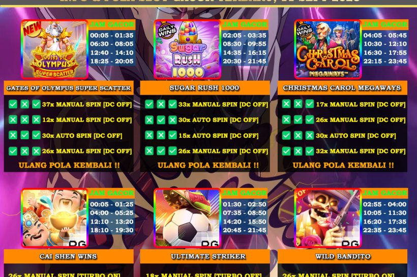 Slot game information and promotions.