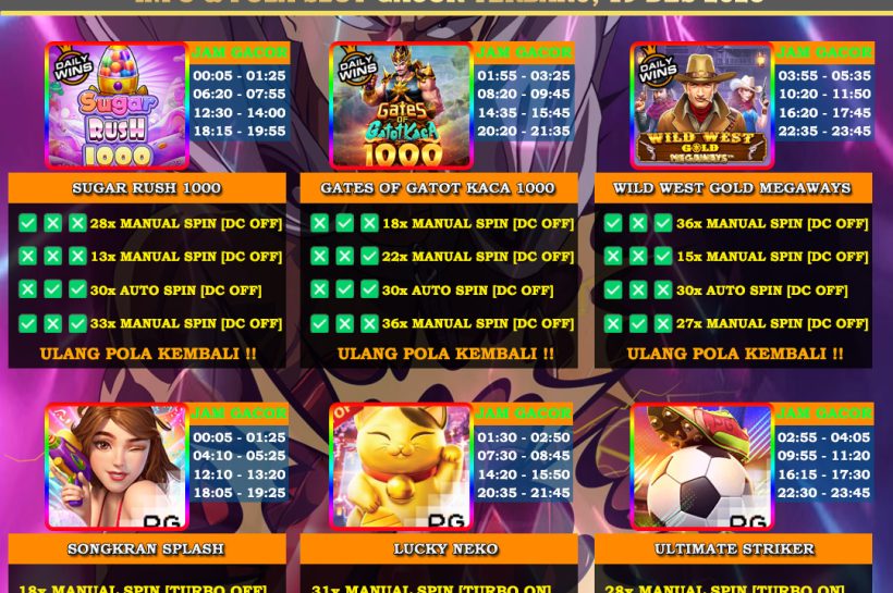 Slot game schedule and promotions